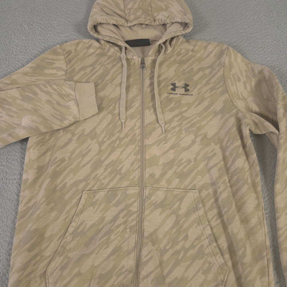 Under Armour Hoodie Mens L Tan Full Zip ColdGear Camo Fleece Active Sweatshirt